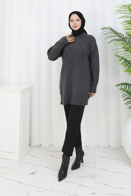 Ponponlu Triko Kazak S3023 Antrasit Ponponlu Triko Kazak S3023 Antrasit