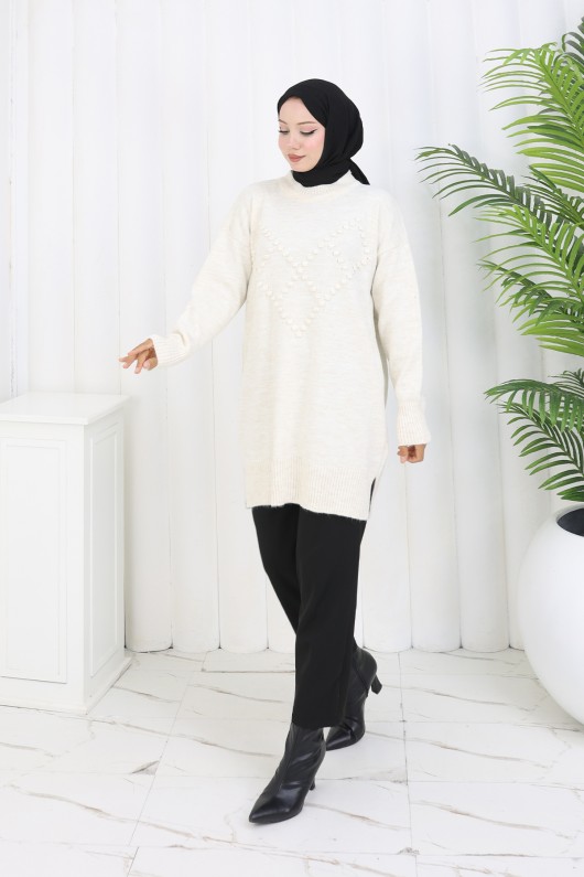 Ponponlu Triko Kazak S3023 Taş Rengi Ponponlu Triko Kazak S3023 Taş Rengi