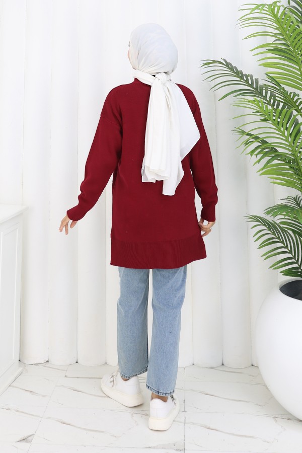 Çiçekli Triko Tunik S3010 Bordo Çiçekli Triko Tunik S3010 Bordo