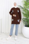 Çiçekli Triko Tunik S3010 Kahverengi