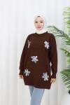 Çiçekli Triko Tunik S3010 Kahverengi