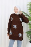 Çiçekli Triko Tunik S3010 Kahverengi