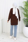 Çiçekli Triko Tunik S3010 Kahverengi