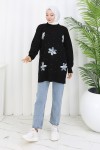 Çiçekli Triko Tunik S3010 Siyah Çiçekli Triko Tunik S3010 Siyah