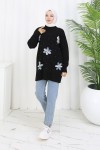 Çiçekli Triko Tunik S3010 Siyah Çiçekli Triko Tunik S3010 Siyah