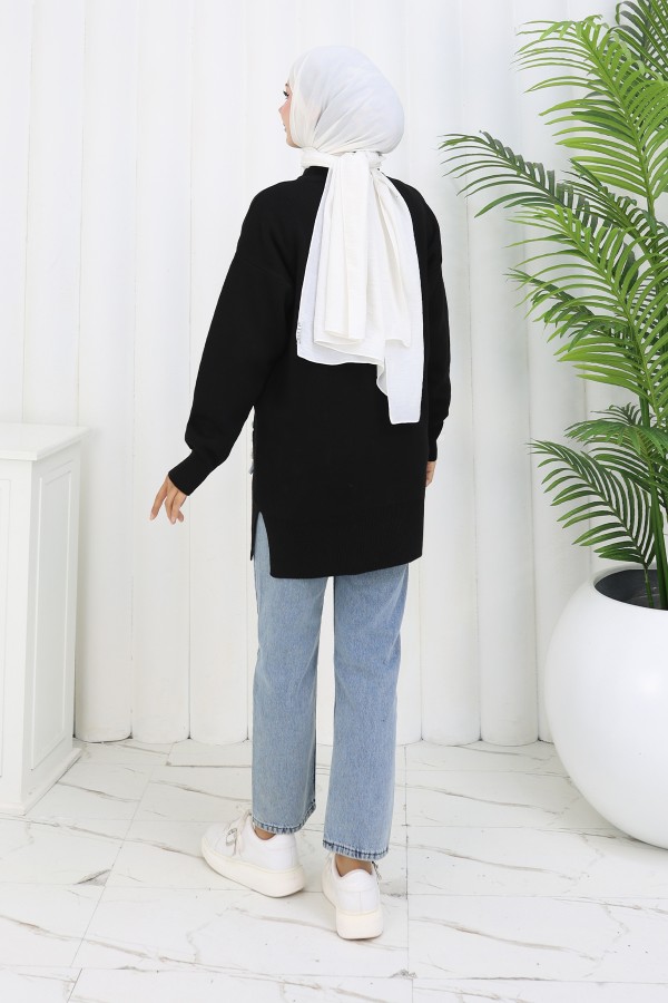 Çiçekli Triko Tunik S3010 Siyah Çiçekli Triko Tunik S3010 Siyah