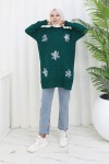 Çiçekli Triko Tunik S3010 Zümrüt Yeşili Çiçekli Triko Tunik S3010 Zümrüt Yeşili