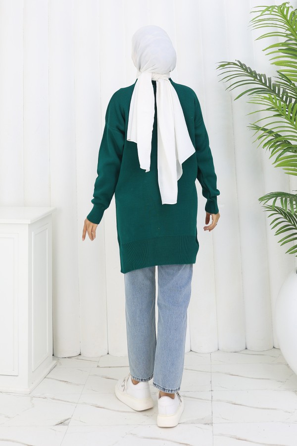 Çiçekli Triko Tunik S3010 Zümrüt Yeşili Çiçekli Triko Tunik S3010 Zümrüt Yeşili