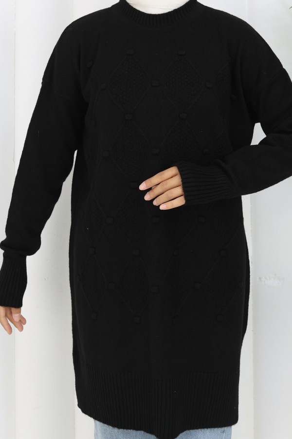 Desenli Triko Tunik S3027 Siyah Desenli Triko Tunik S3027 Siyah