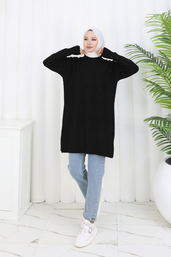 Desenli Triko Tunik S3027 Siyah Desenli Triko Tunik S3027 Siyah