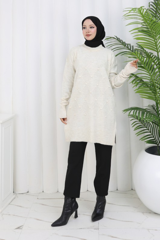 Desenli Triko Tunik S3027 Taş Rengi Desenli Triko Tunik S3027 Taş Rengi