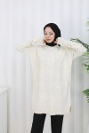 Desenli Triko Tunik S3027 Taş Rengi