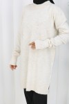 Desenli Triko Tunik S3027 Taş Rengi