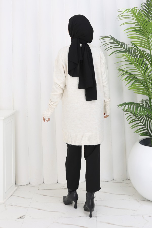Desenli Triko Tunik S3027 Taş Rengi