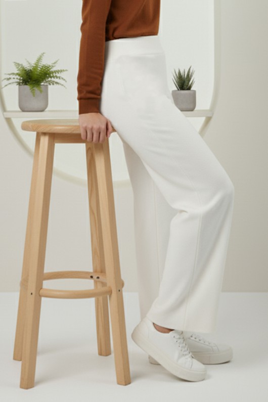 11009 Beli Lastikli İpli Triko Pantalon Taş Rengi