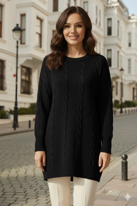 Örgülü Triko Kazak K6005 Siyah Örgülü Triko Kazak K6005 Siyah