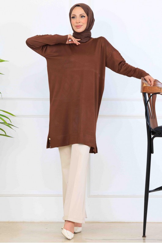 Kolu Desenli Merserize Tunik K5012 Kahverengi