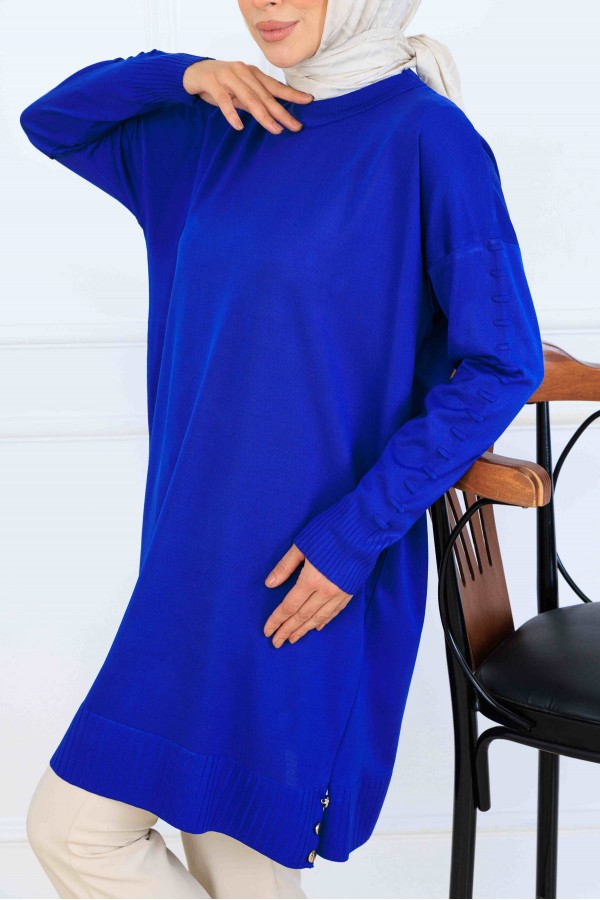Kolu Desenli Merserize Tunik K5012 Saks Mavisi