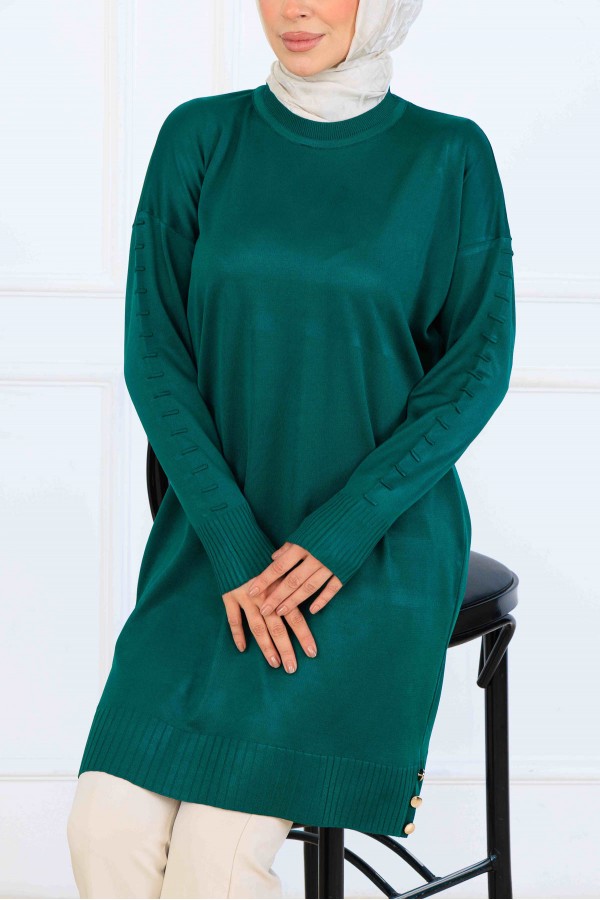 Kolu Desenli Merserize Tunik K5012 Zümrüt Yeşili Kolu Desenli Merserize Tunik K5012 Zümrüt Yeşili