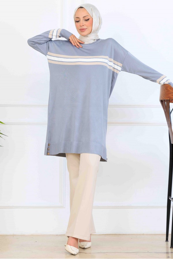 Şerit Detaylı Merserize Tunik K5020 Gri Şerit Detaylı Merserize Tunik K5020 Gri