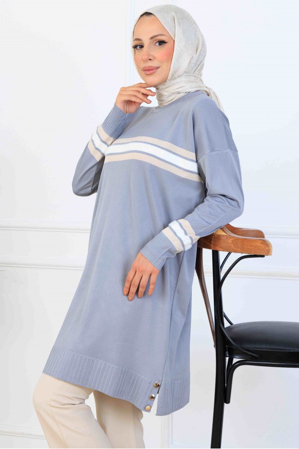 Şerit Detaylı Merserize Tunik K5020 Gri Şerit Detaylı Merserize Tunik K5020 Gri