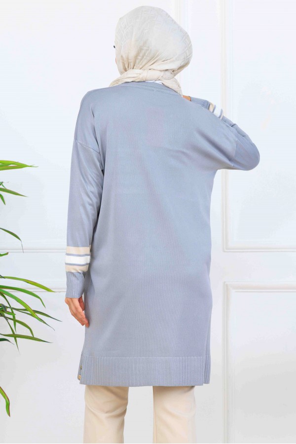 Şerit Detaylı Merserize Tunik K5020 Gri Şerit Detaylı Merserize Tunik K5020 Gri