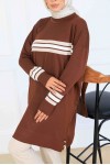 Şerit Detaylı Merserize Tunik K5020 Kahverengi