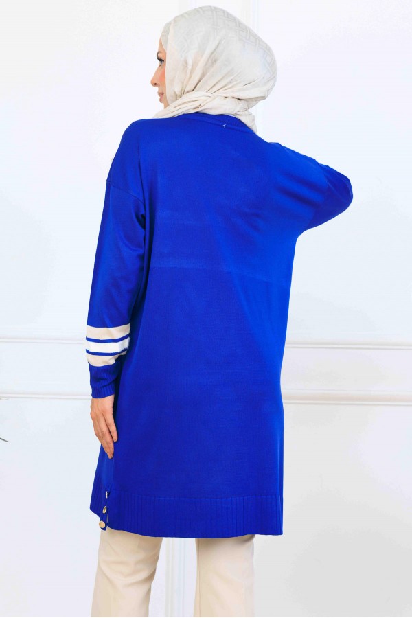 Şerit Detaylı Merserize Tunik K5020 Saks Mavisi