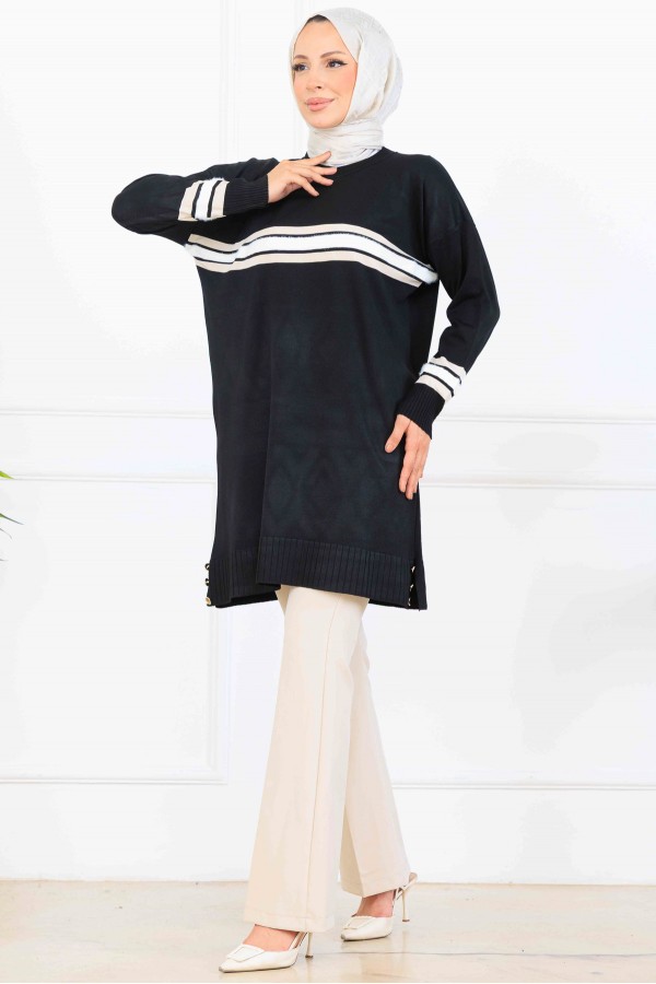 Şerit Detaylı Merserize Tunik K5020 Siyah Şerit Detaylı Merserize Tunik K5020 Siyah