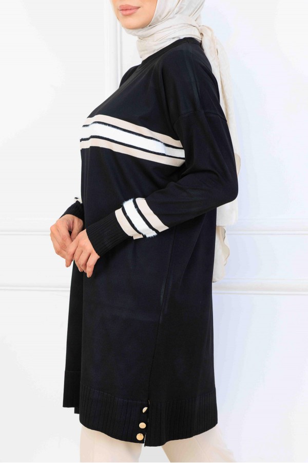 Şerit Detaylı Merserize Tunik K5020 Siyah Şerit Detaylı Merserize Tunik K5020 Siyah