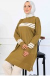 Şerit Detaylı Merserize Tunik K5020 Yağ Yeşili