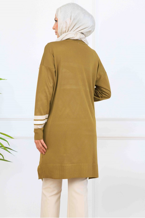 Şerit Detaylı Merserize Tunik K5020 Yağ Yeşili