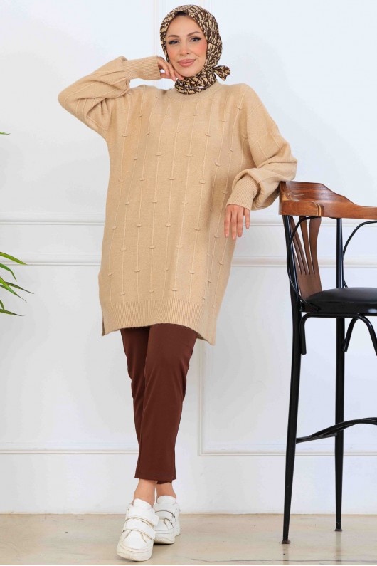 Desenli Triko Tunik K6003 Bej Desenli Triko Tunik K6003 Bej