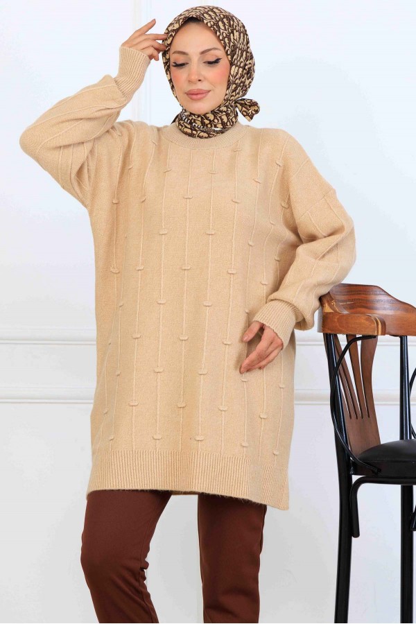 Desenli Triko Tunik K6003 Bej Desenli Triko Tunik K6003 Bej