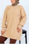 Desenli Triko Tunik K6003 Bej Desenli Triko Tunik K6003 Bej