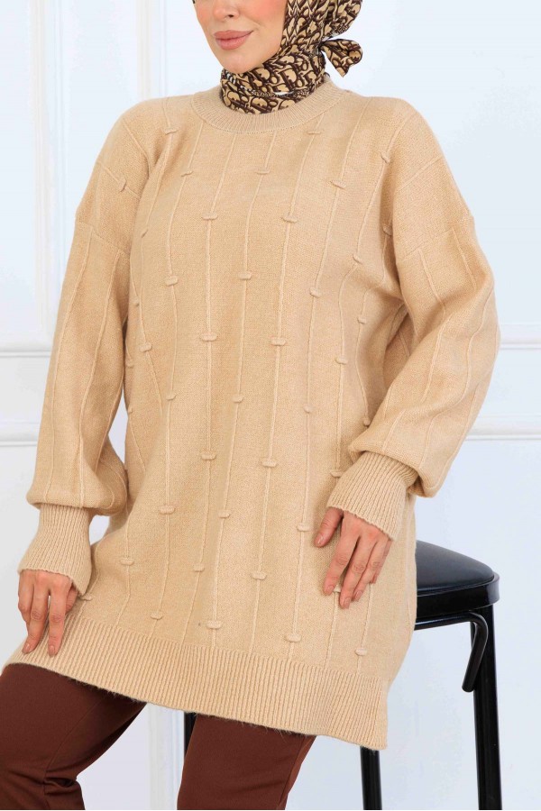 Desenli Triko Tunik K6003 Bej Desenli Triko Tunik K6003 Bej