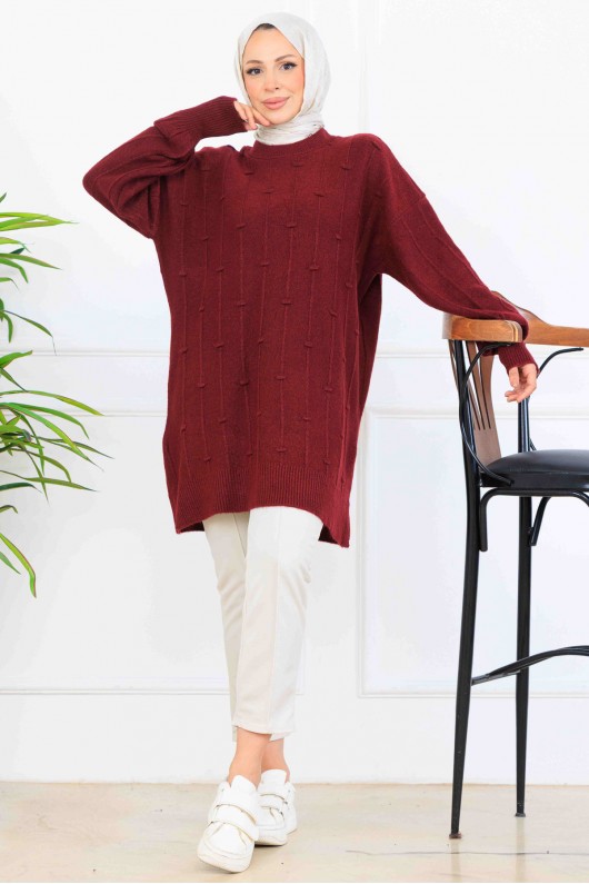 Desenli Triko Tunik K6003 Bordo Desenli Triko Tunik K6003 Bordo