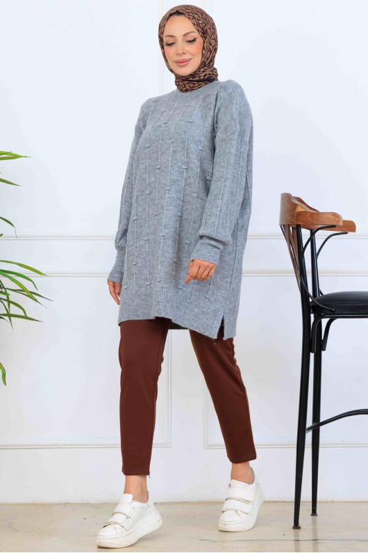 Desenli Triko Tunik K6003 Gri Desenli Triko Tunik K6003 Gri