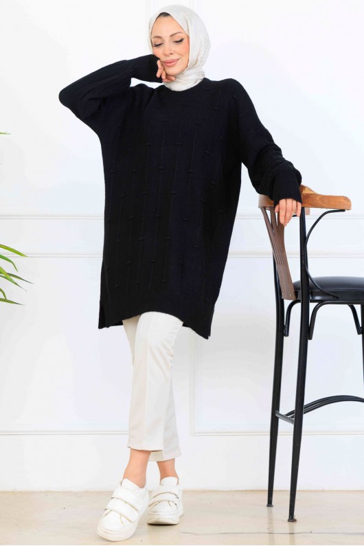Desenli Triko Tunik K6003 Siyah Desenli Triko Tunik K6003 Siyah