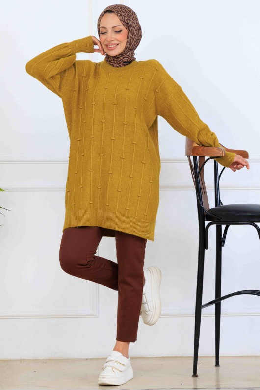 Desenli Triko Tunik K6003 Yağ Yeşili Desenli Triko Tunik K6003 Yağ Yeşili