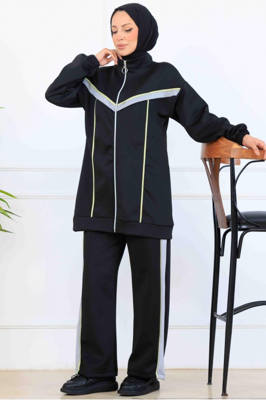 Şerit Detaylı Scuba İkili Takım N5347 Siyah Şerit Detaylı Scuba İkili Takım N5347 Siyah