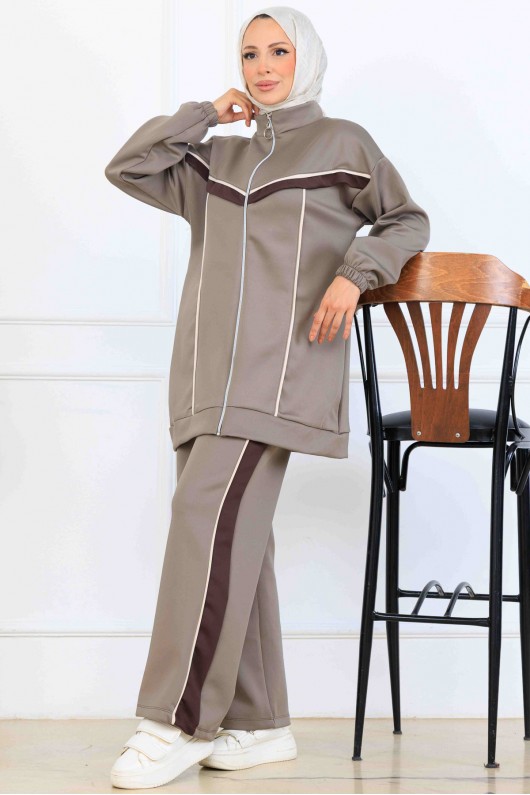 Şerit Detaylı Scuba İkili Takım N5347 Vizon Şerit Detaylı Scuba İkili Takım N5347 Vizon