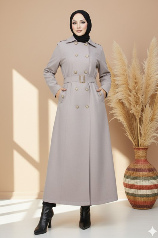 4901 Kuşaklı Trençkot Taş Rengi 4901 Kuşaklı Trençkot Taş Rengi