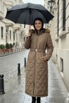Parlak Kapitone Kemerli Uzun Mont O9153 Kahverengi