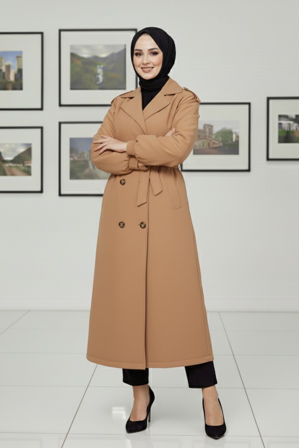 Mevsimlik Kuşaklı Trençkot 5854-1 Camel