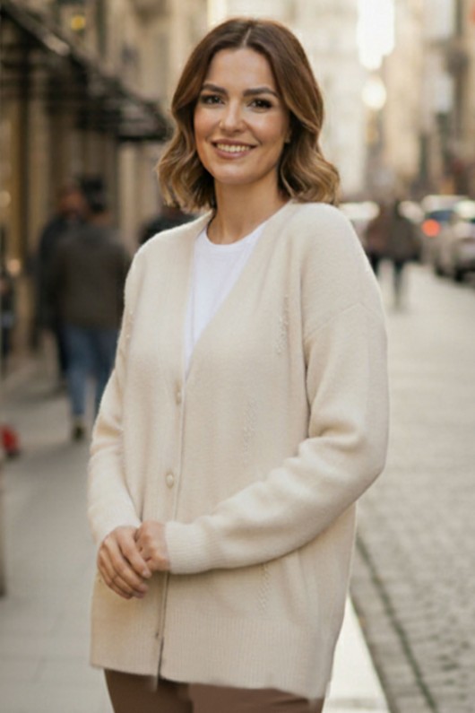 İnci Detaylı Triko Hırka H25300 Krem