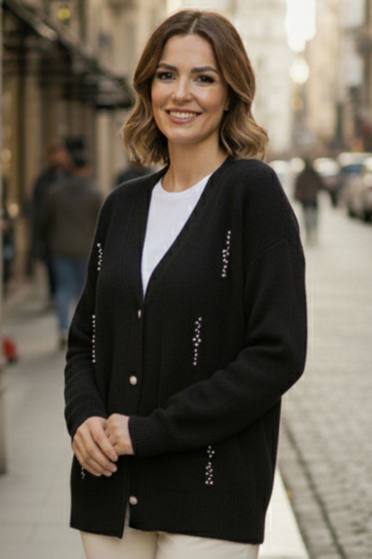 İnci Detaylı Triko Hırka H25300 Siyah