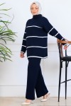 Fitilli Çizgili Triko Takım H25301 Lacivert