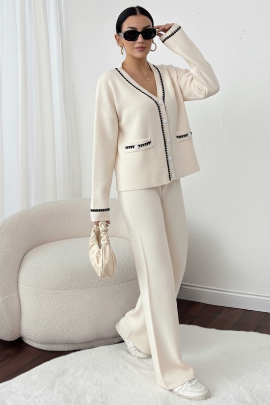 Kesik Çizgili Ceket Takım H25306 Taş Rengi Kesik Çizgili Ceket Takım H25306 Taş Rengi