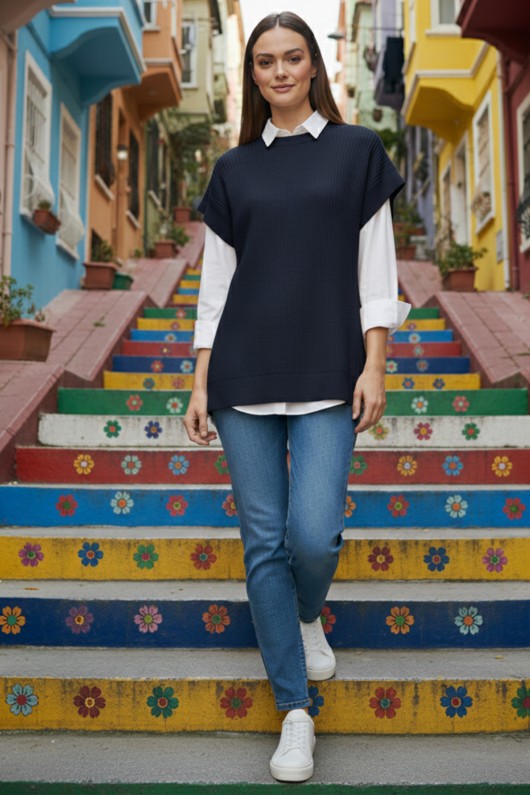 Saç Örgü Süveter H25310 Lacivert Saç Örgü Süveter H25310 Lacivert